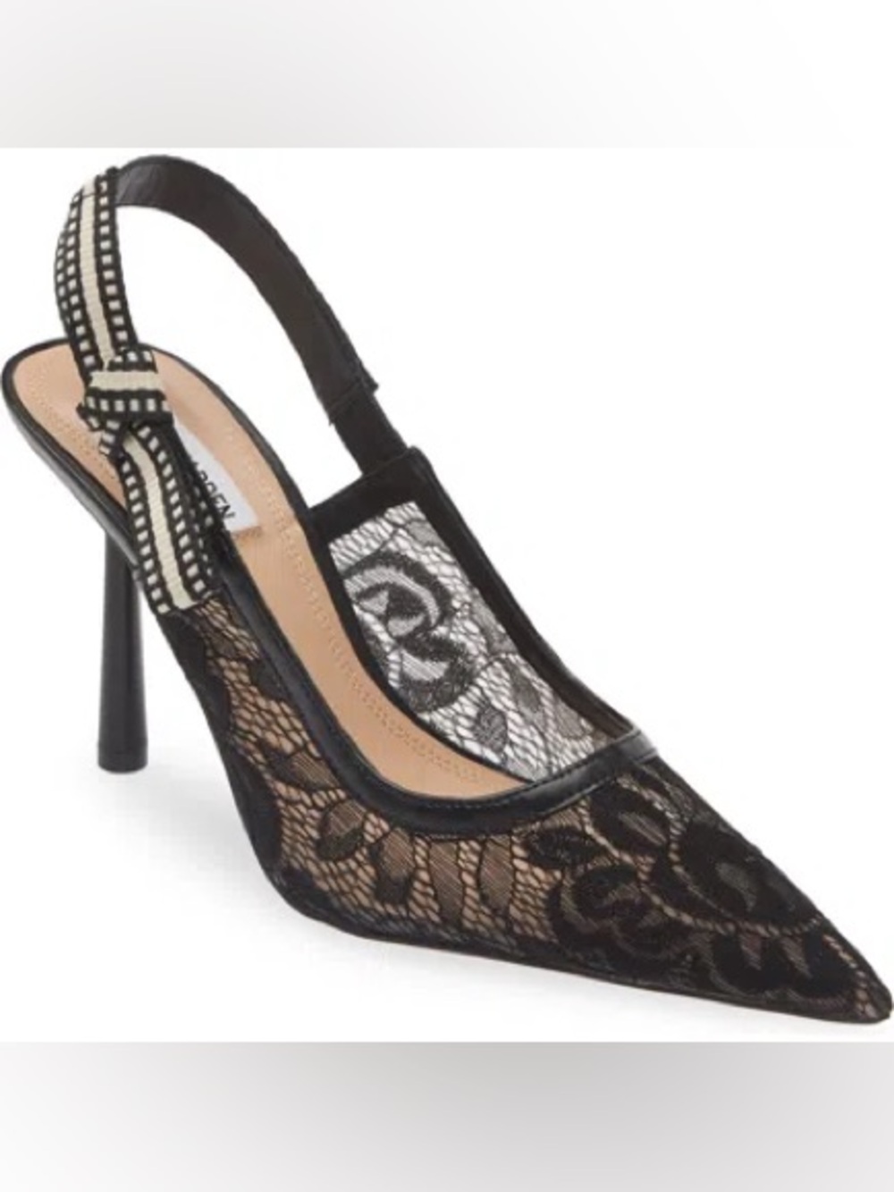 Steve Madden Black Lace Slingback Pointed Toe Heels
